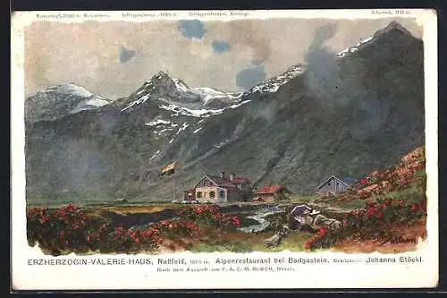 Künstler-AK F.A.C.M. Reisch: Erzherzogin-Valerie-Haus, Nassfeld, Alpenrestaurant bei Badgastein