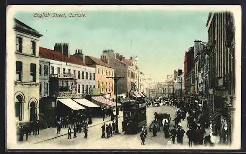 AK Carlisle, English Street, Strassenbahn