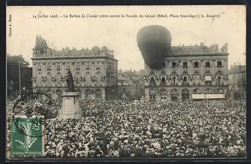 AK Nancy, Ballon Le Conder creve contre la Facade du Grand Hotel