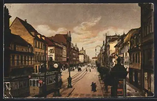 AK Mannheim, Strohmarkt mit Strassenbahn aus der Vogelschau