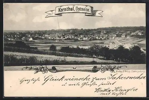 AK Kornthal / Württ., Teilansicht, Ostseite, Zeittypisch-Händische Verzierungen