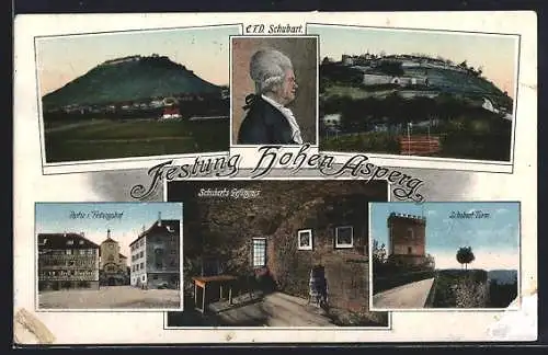 AK Hohen Asperg, Partie im Festungshof, Schubart-Turm und Schubarts Gefängnis