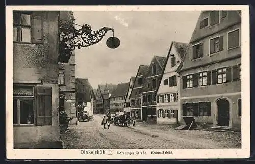 AK Dinkelsbühl, Partie in der Nördlinger Strasse, Krone-Schild