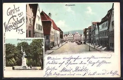 AK Weissenburg / Sand, Kriegerdenkmal, Holzmarkt