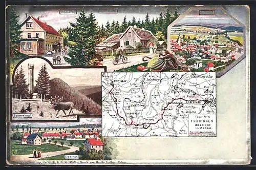 AK Oberhof / Thüringen, Ortspartie, Schneekopf, Landkarte mit Gehlberg, Elgersburg und Martinroda