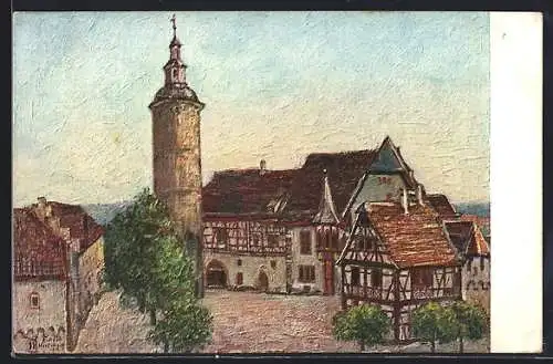 Künstler-AK Tauberbischofsheim, Partie am Schloss