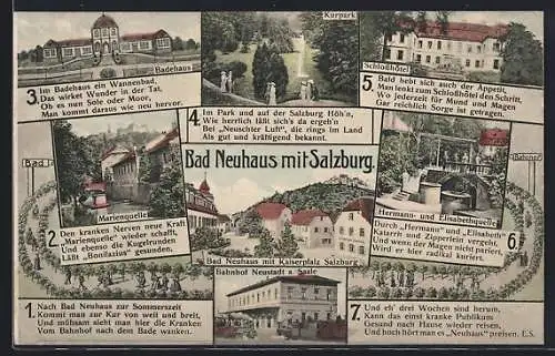 AK Bad Neuhaus, Bahnhof, Badehaus, Schlosshotel