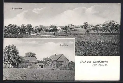 AK Auschkowitz bei Uhyst /Sa., Ortsansicht und Gasthaus