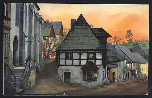 Künstler-AK Photochromie Nr. 129: Graupen, Strassenpartie in der Abendsonne