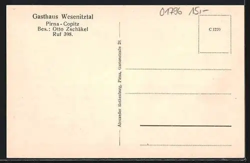AK Pirna-Copitz, Speisesaal und Garten des Gasthaus Wesenitztal von Otto Zschäkel