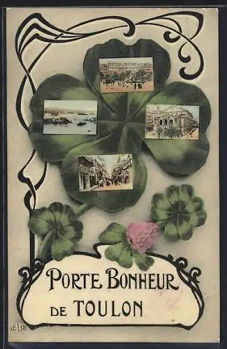 AK Toulon, Porte Bonheur avec vues multiples de la ville