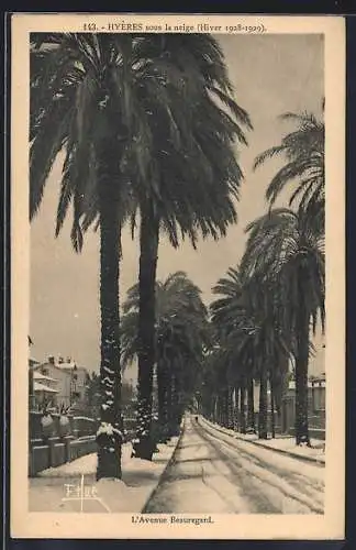 AK Hyères, L`Avenue Beauregard sous la neige (Hiver 1928-1929)