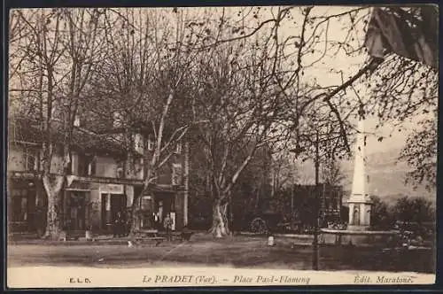 AK Le Pradet, Place Paul-Flamenq avec arbres et monument
