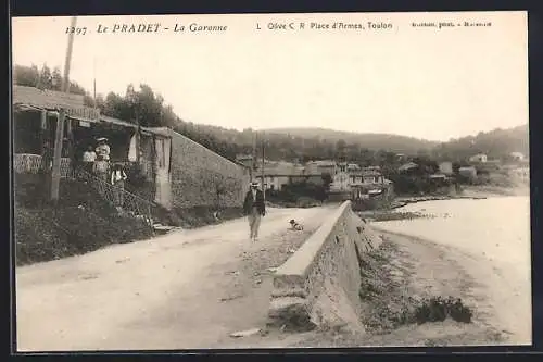 AK Le Pradet, La Garonne avec un homme et un chien sur le chemin près de la rivière
