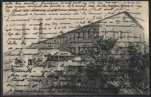 AK Nice, Vue d`un bâtiment avec texte manuscrit au premier plan
