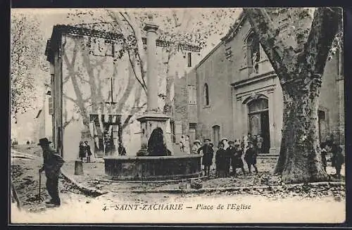 AK Saint-Zacharie, Place de l`Église et la fontaine animée