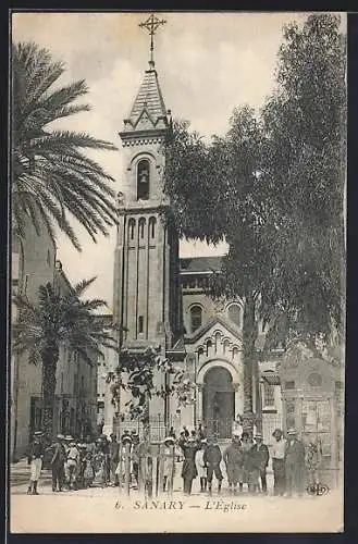 AK Sanary, L`Église et les palmiers environnants