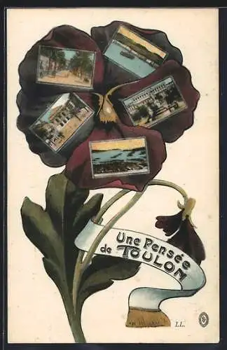 AK Toulon, Collage de vues sur une pensée florale