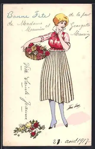 Künstler-AK Xavier Sager: Frau mit Blumenkorb