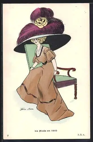 Künstler-AK Xavier Sager: Frau mit riesigem Hut, La Mode en 1910