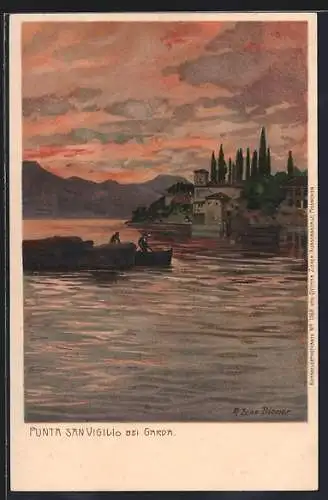 Künstler-AK Zeno Diemer: Punta San Vigilio, Panorama bei Dämmerung
