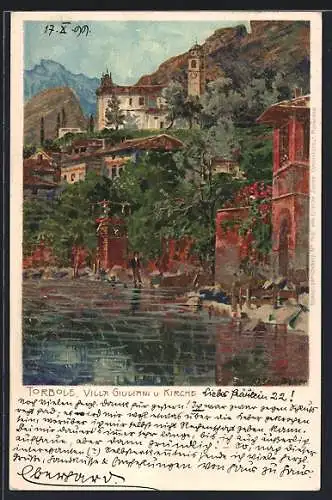 Künstler-AK Zeno Diemer: Torbole, Villa Giulani und Kirche