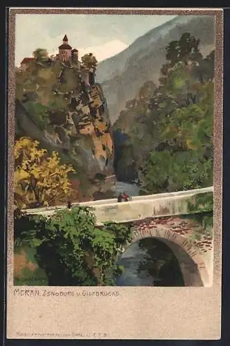 Künstler-Lithographie Zeno Diemer: Meran, Die Zenoburg