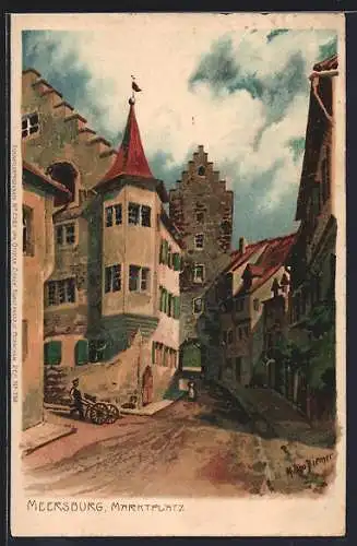 Künstler-AK Zeno Diemer: Meersburg, Marktplatz mit Tor