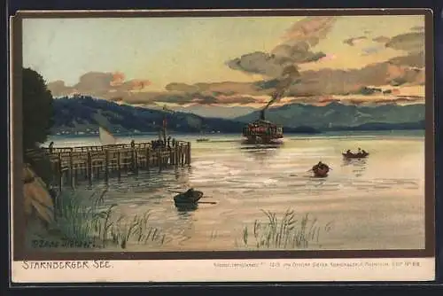 Künstler-AK Zeno Diemer: Dampfer und Boote am Starnberger See