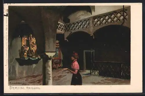 Künstler-AK Zeno Diemer: Sterzing, Ratssaal mit Frau