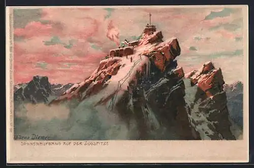 Künstler-AK Zeno Diemer: Sonnenuntergang auf der Zugspitze