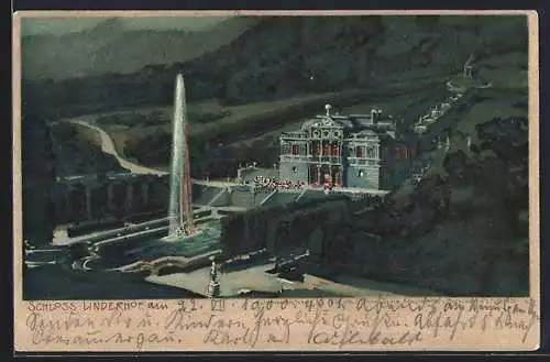 Künstler-AK Zeno Diemer: Ettal, Schloss Linderhof mit Fontäne