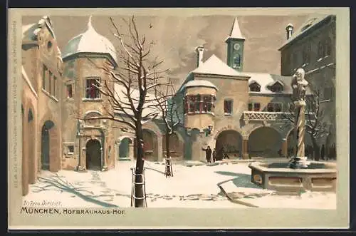 Künstler-AK Zeno Diemer: Münchner Hofbräuhaus, Hof im Winter