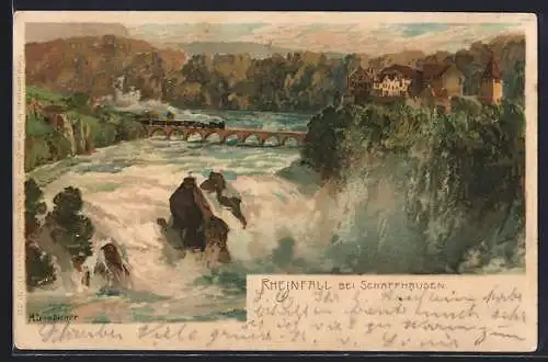 Künstler-Lithographie Zeno Diemer: Rheinfall bei Schaffhausen