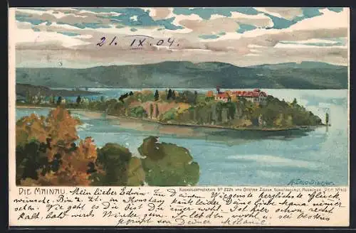 Künstler-AK Zeno Diemer: Blick auf die Insel Mainau im Sommer
