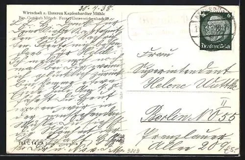 AK Unterreichenbach, Gasthof Untere Kapfenhardter Mühle, Bes. Gottlieb Mönch