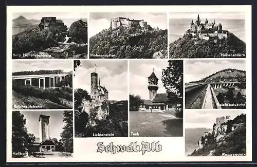 AK Lichtenstein / Honauertal, Hohenneuffen, Reussenstein, Reichsautobahn