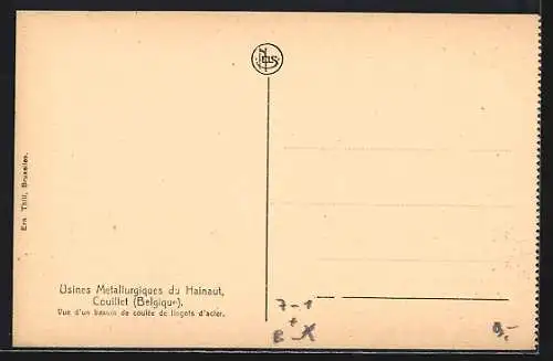 AK La Métallurgie, Vue d`un bassin de coulée de lingots d`acier, Giesserei