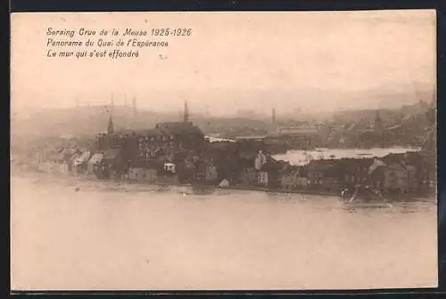 AK Seraing, Crue de la Meuse 1925-26, Panorama du Quai de l`Espérance