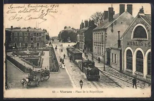 AK Vierzon, Place de la République, Kleinbahn