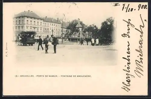 AK Bruxelles, Porte de Namur, Fontaine de Brouckere, Pferdebahn