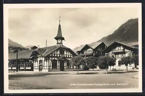 AK Zweisimmen, Bahnhof und Postgebäude