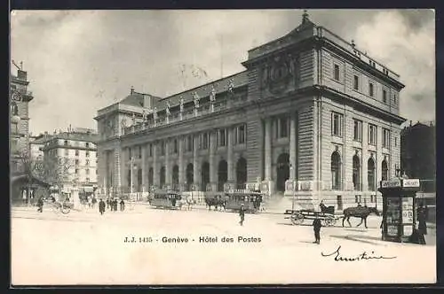 AK Geneve, Hotel des Postes und Strassenbahn