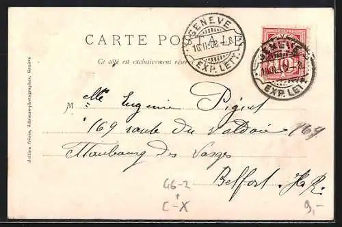 AK Geneve, Hotel des Postes und Strassenbahn