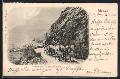 AK Innertkirchen, Grimselpost, Postkutsche in den Bergen