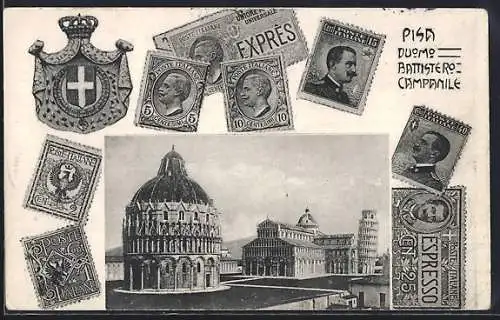 AK Pisa, Duomo, Battistero, Campanile, Briefmarken