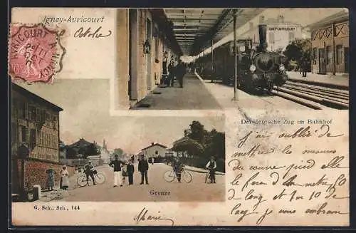 AK Igney-Avricourt, Le train venant d` Allemagne en Gare, Frontière