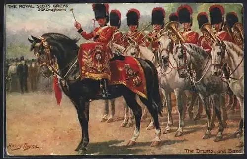 Künstler-AK Harry Payne: The Royal Scots Greys, 2nd Dragoons, Drums and Band