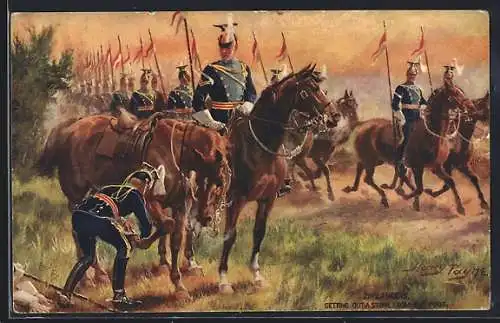 Künstler-AK Harry Payne: 21st Lancers, Getting out a Stone from the Foot