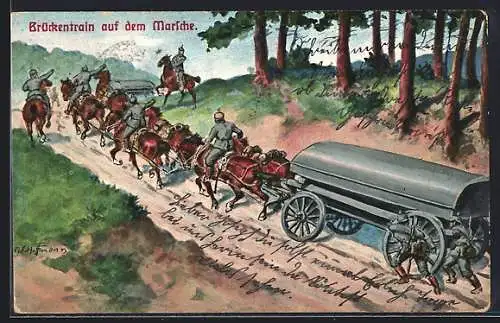 Künstler-AK Ad.Hoffmann: Brückentrain auf dem Marsche